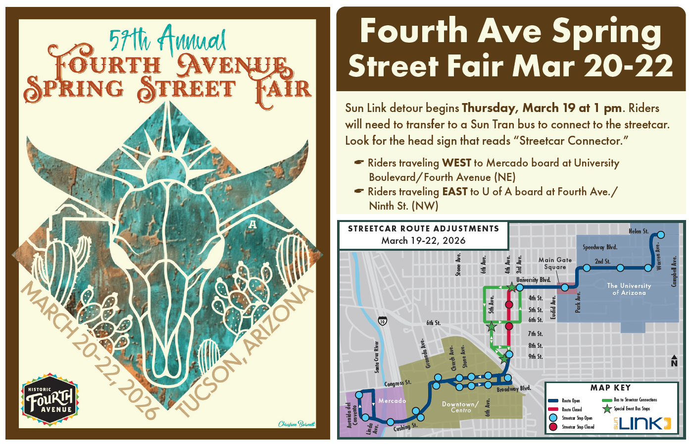 Fourth avenue street fair detour information poster for sun link